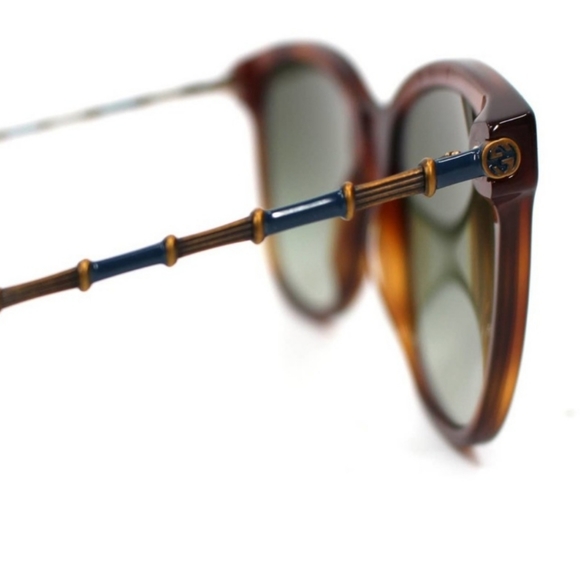 GUCCI Brown Tortoise Havana Green Gradient Lens Square Sunglasses Bamboo GG NWT - Picture 3 of 14